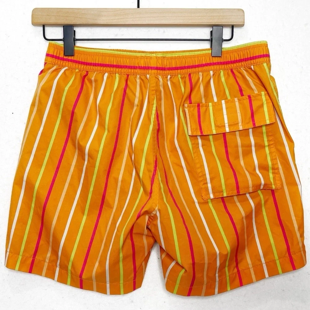 Psycho Bunny Men's Orange Clown Fish Striped Patterned Swim Trunks Size Small